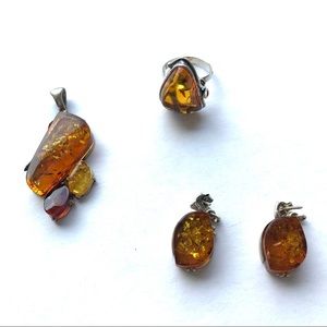 Amber and sterling silver jewelry set